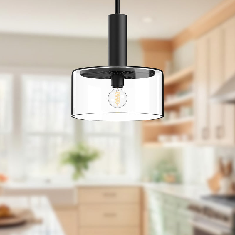 Kuzco Royale 10in 1-Light Pendant | Artisan Matte Black and Clear Glass Sunburst | Dining Room & Entryway | 11.62 x 10 in | Model PD535010MBCL
