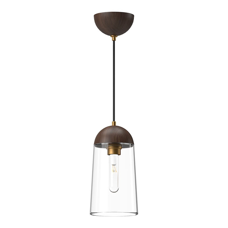 Kuzco Emil 6in 1-Light Pendant | Scandinavian Aged Gold and Walnut Wood with Clear Glass | Kitchen Island & Dining Room | Model PD542207AGWT