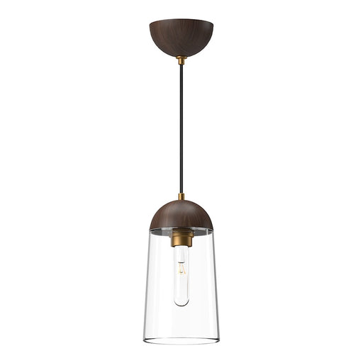 Kuzco Emil 6in 1-Light Pendant | Scandinavian Aged Gold and Walnut Wood with Clear Glass | Kitchen Island & Dining Room | Model PD542207AGWT