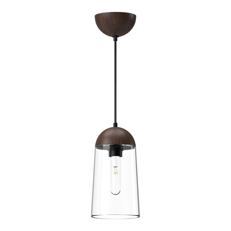 Kuzco Emil 6in 1-Light Pendant | Matte Black and Walnut Wood with Clear Glass | Kitchen Island & Dining Room | 11.5 x 6 in | Model PD542207MBWT