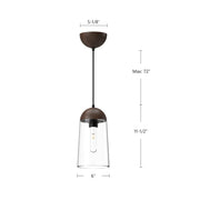Kuzco Emil 6in 1-Light Pendant | Matte Black and Walnut Wood with Clear Glass | Kitchen Island & Dining Room | 11.5 x 6 in | Model PD542207MBWT