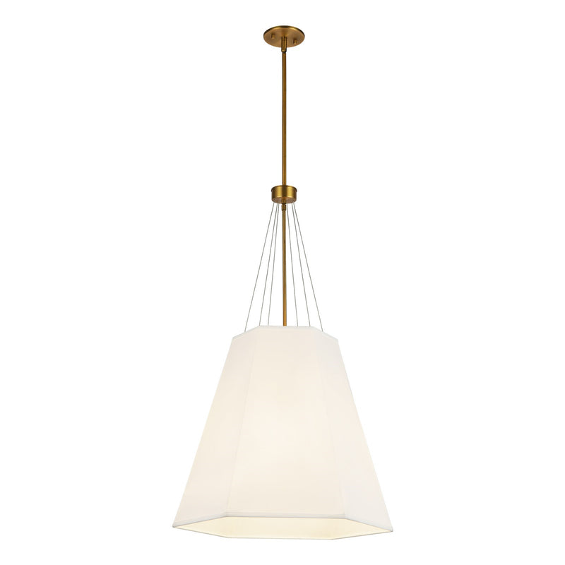 Kuzco Manila 22in 3-Light Pendant | Geometric Aged Gold and White Linen | Dining Room & Living Room | 22.5 x 19.5 x 37.88 in | Model PD545622AGWL