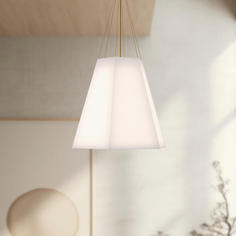 Kuzco Manila 22in 3-Light Pendant | Geometric Aged Gold and White Linen | Dining Room & Living Room | 22.5 x 19.5 x 37.88 in | Model PD545622AGWL