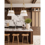 Kuzco Oliver 18in 1-Light Pendant | Aged Gold and White Linen | Dining Room & Kitchen Island | 28 x 18 in | Model PD546719AGWL