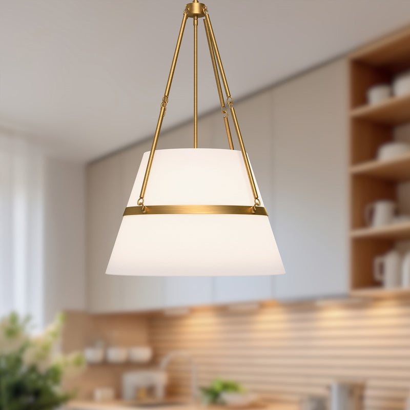 Kuzco Oliver 18in 1-Light Pendant | Aged Gold and White Linen | Dining Room & Kitchen Island | 28 x 18 in | Model PD546719AGWL