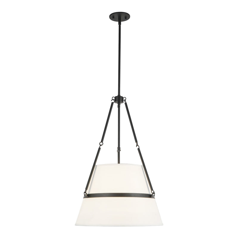 Kuzco Oliver 18in 1-Light Pendant | Industrial Matte Black and White Linen Shade | Kitchen Island & Dining Room | 28.25 x 18 in | Model PD546719MBWL