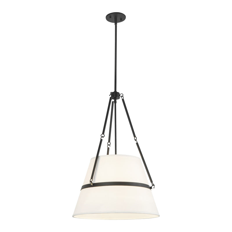 Kuzco Oliver 18in 1-Light Pendant | Industrial Matte Black and White Linen Shade | Kitchen Island & Dining Room | 28.25 x 18 in | Model PD546719MBWL