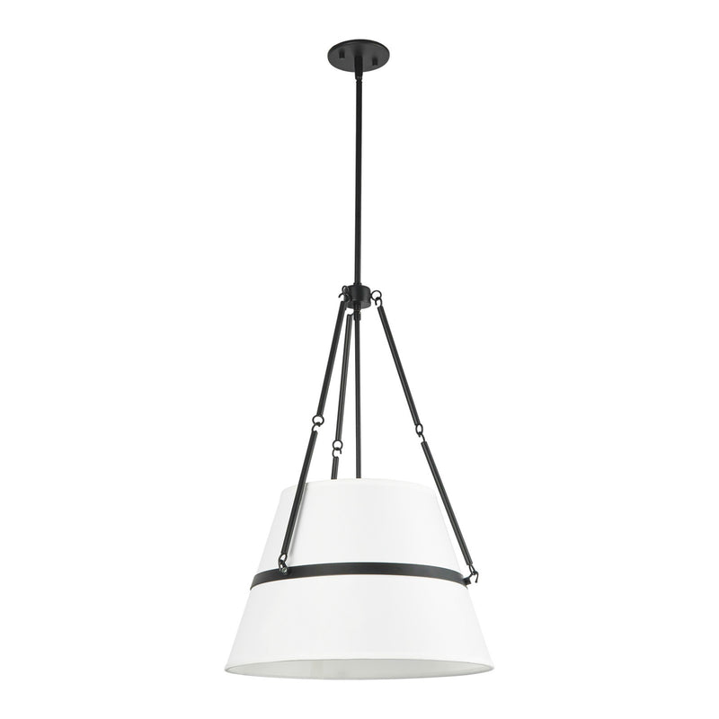 Kuzco Oliver 18in 1-Light Pendant | Industrial Matte Black and White Linen Shade | Kitchen Island & Dining Room | 28.25 x 18 in | Model PD546719MBWL