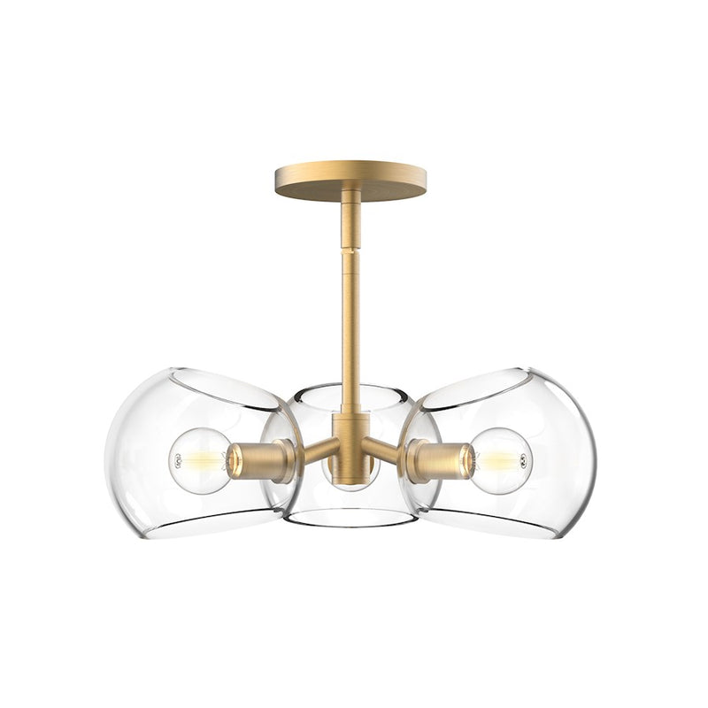 Kuzco Willow 16in 3-Light Pendant | Modern Brushed Gold and Clear Glass | Kitchen Island & Dining Room | 60W E12 Bulbs, Sloped | Model PD548315BGCL