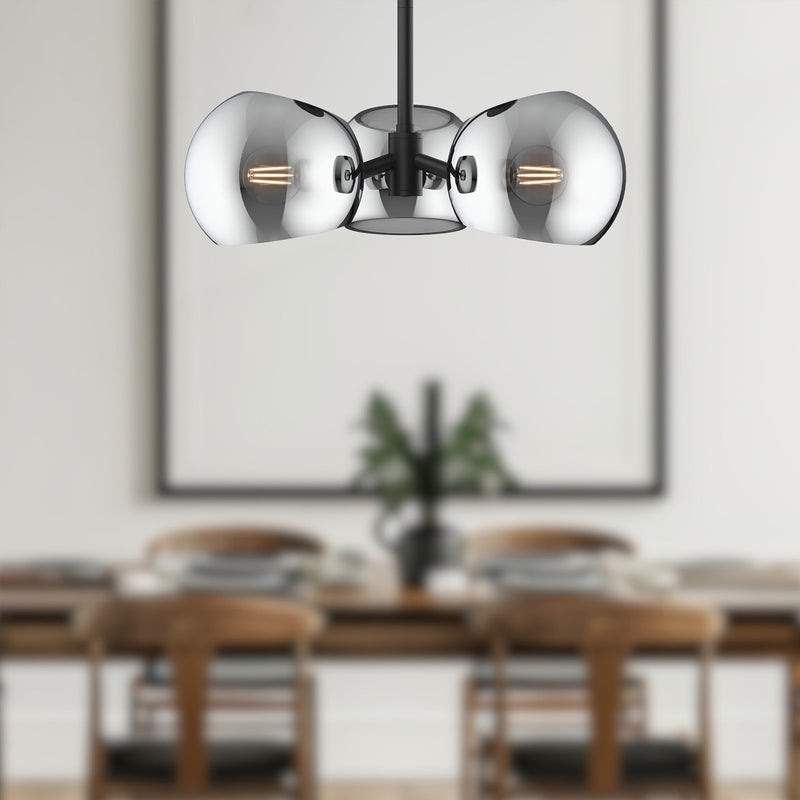 Alora Mood Willow 3-Light 16in Pendant | Matte Black Smoked Glass | Kitchen Island & Dining Room | 5 x 16 in | Model PD548315MBSM