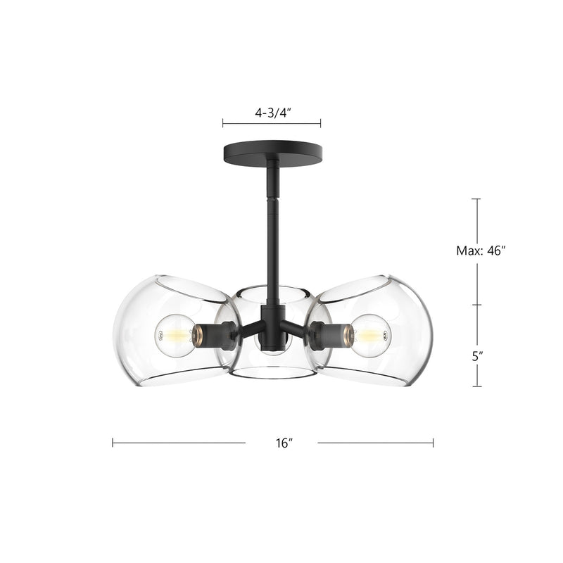 Alora Mood Willow 3-Light 16in Pendant | Matte Black Smoked Glass | Kitchen Island & Dining Room | 5 x 16 in | Model PD548315MBSM