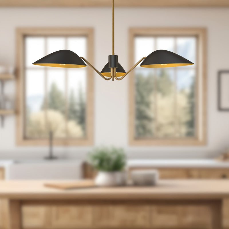 Kuzco Oscar 36in 3-Light Pendant | Modern Aged Gold and Matte Black | Dining Room & Living Room | 35.62 x 8 x 6 in | Model PD550336MBAG