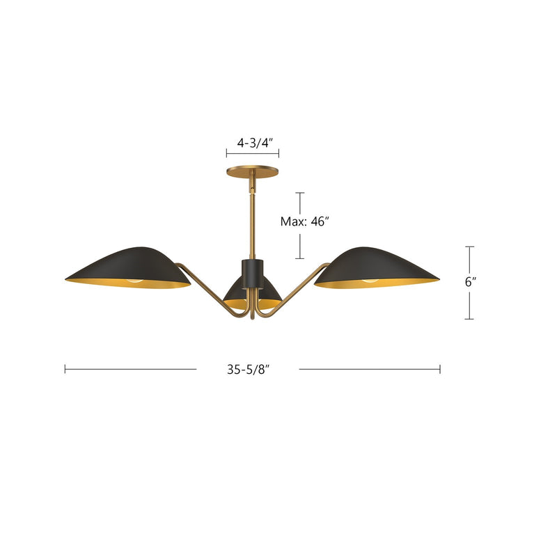 Kuzco Oscar 36in 3-Light Pendant | Modern Aged Gold and Matte Black | Dining Room & Living Room | 35.62 x 8 x 6 in | Model PD550336MBAG