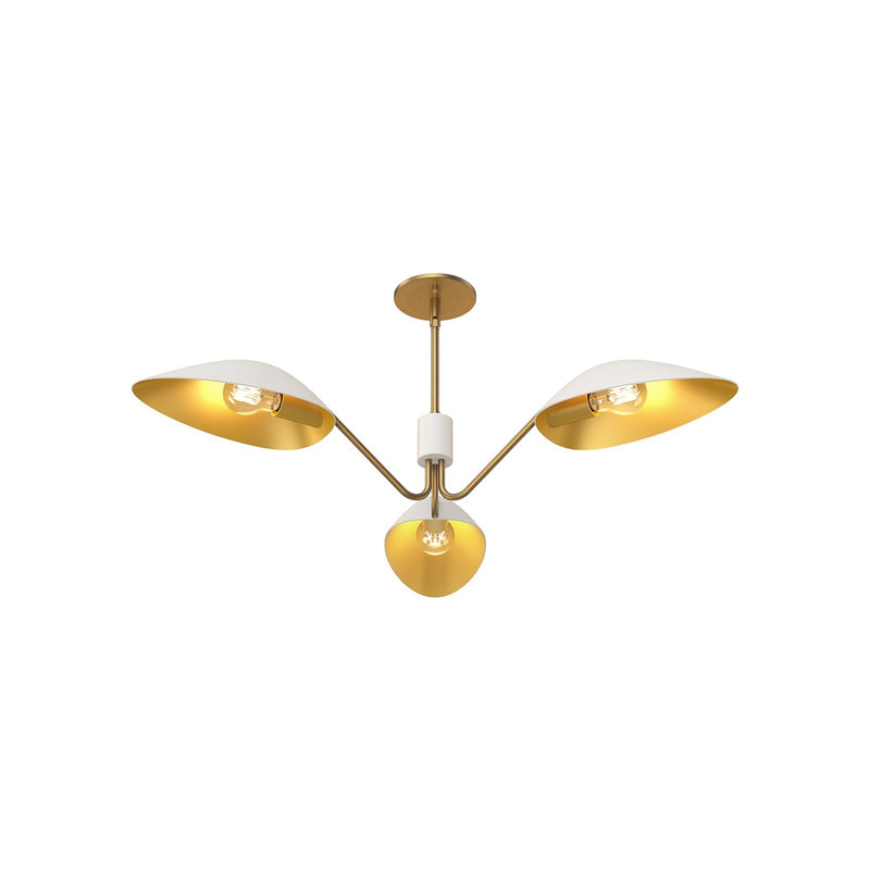 Alora Mood Oscar 36in 3-Light Pendant | Modern Aged Gold and White Teardrop Shades | Dining Room & Kitchen Island | Model PD550336WHAG