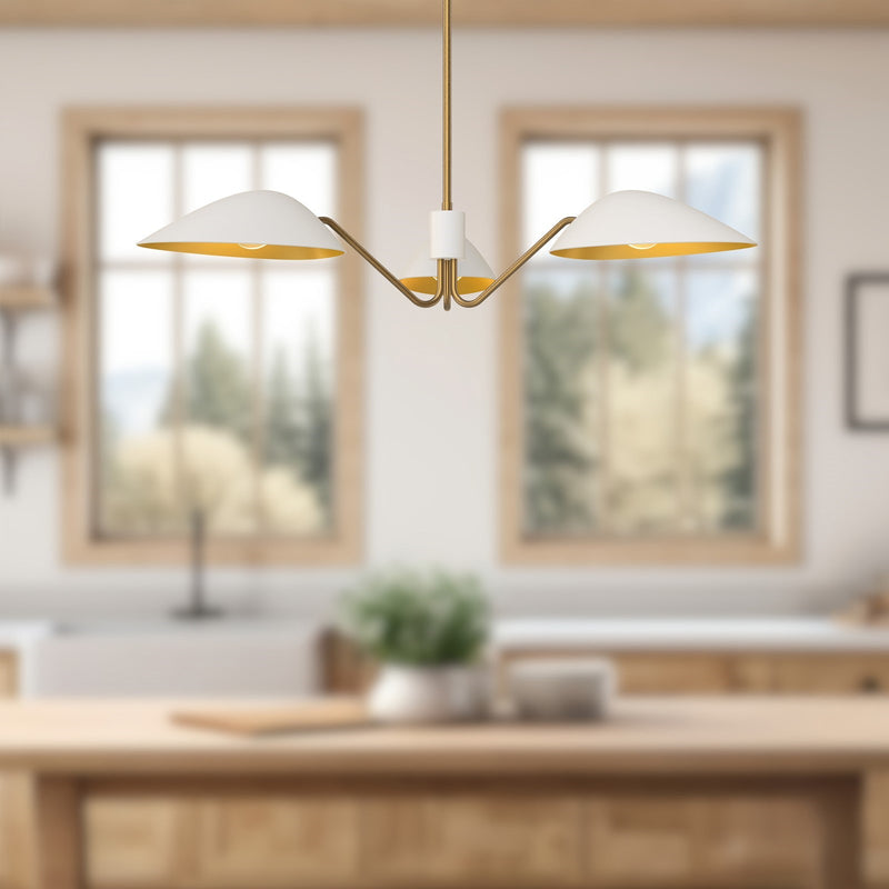 Alora Mood Oscar 36in 3-Light Pendant | Modern Aged Gold and White Teardrop Shades | Dining Room & Kitchen Island | Model PD550336WHAG