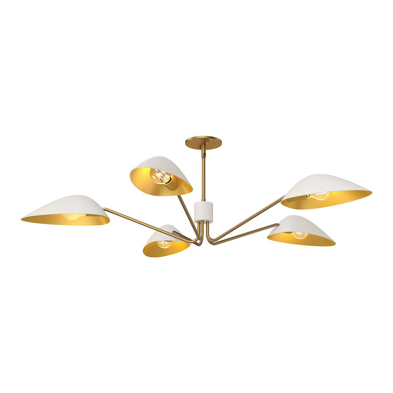 Kuzco Oscar 46in 5-Light Pendant | Modern Aged Gold and White Metal | Dining Room & Kitchen Island | 46 x 8 x 5 in | Model PD550545WHAG