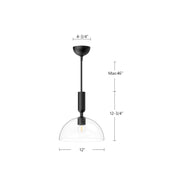 Kuzco Alora Mood Jude 12in 1-Light Pendant | Clear Glass and Matte Black Metal | Kitchen Island & Dining Room | Model PD563012MBCL