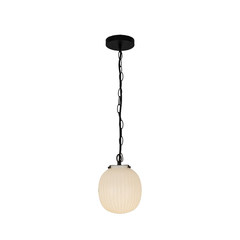 Kuzco Cherise 7" Socket Pendant, Black/Glossy Ribbed Opal Glass - PD579107MBGR