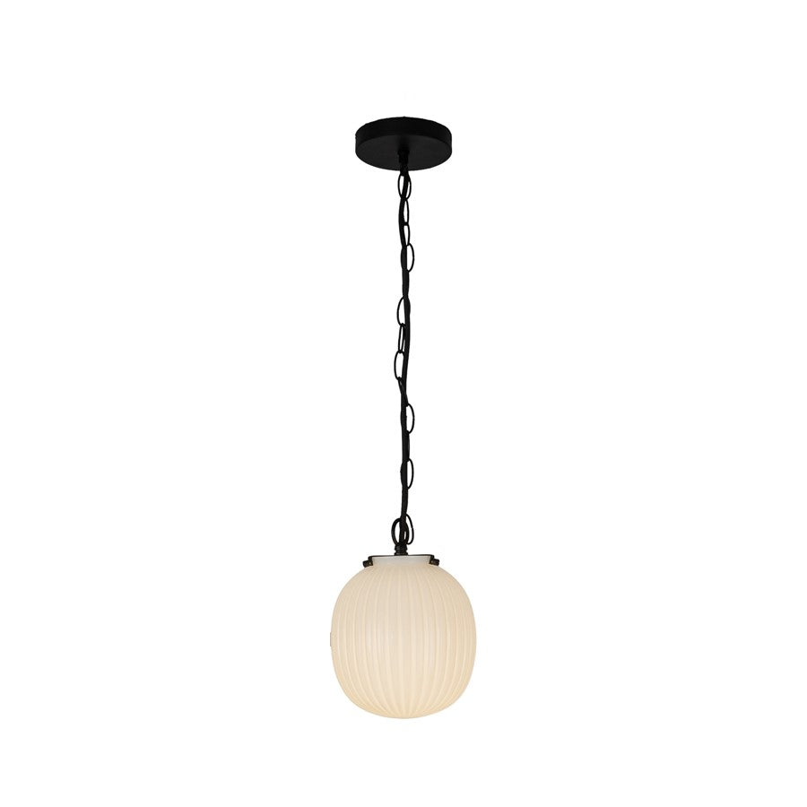 Kuzco Cherise 7" Socket Pendant, Black/Glossy Ribbed Opal Glass - PD579107MBGR