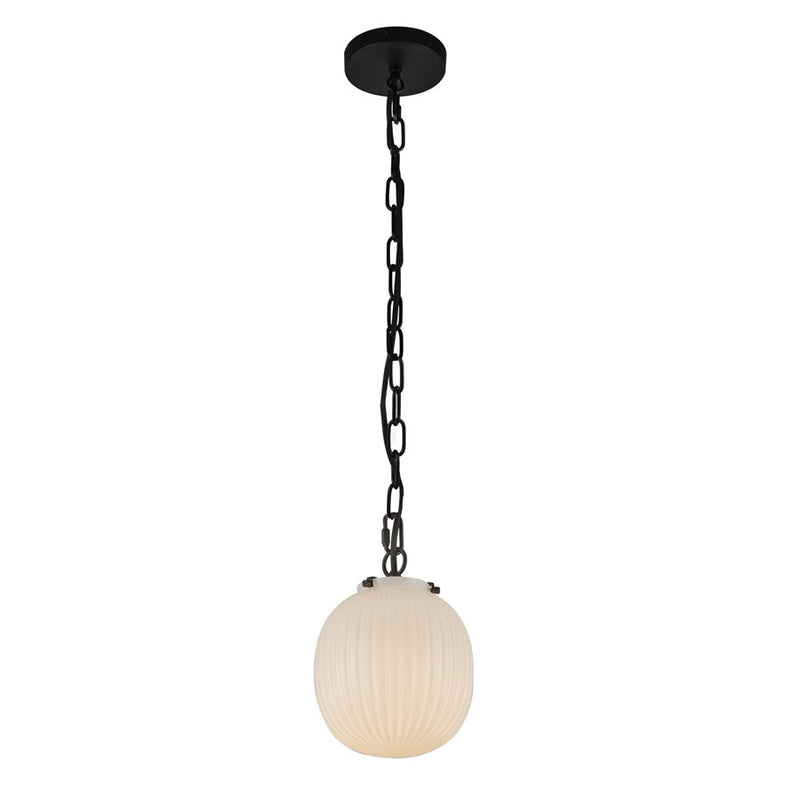 Kuzco Cherise 7" Socket Pendant, Black/Glossy Ribbed Opal Glass