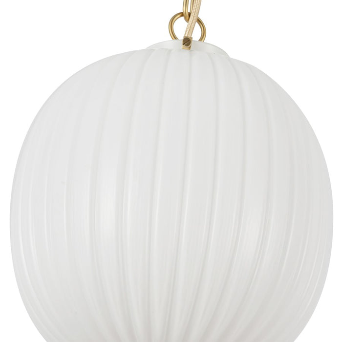 Kuzco Cherise 12" Socket Pendant, Gold/Glossy Ribbed Opal Glass