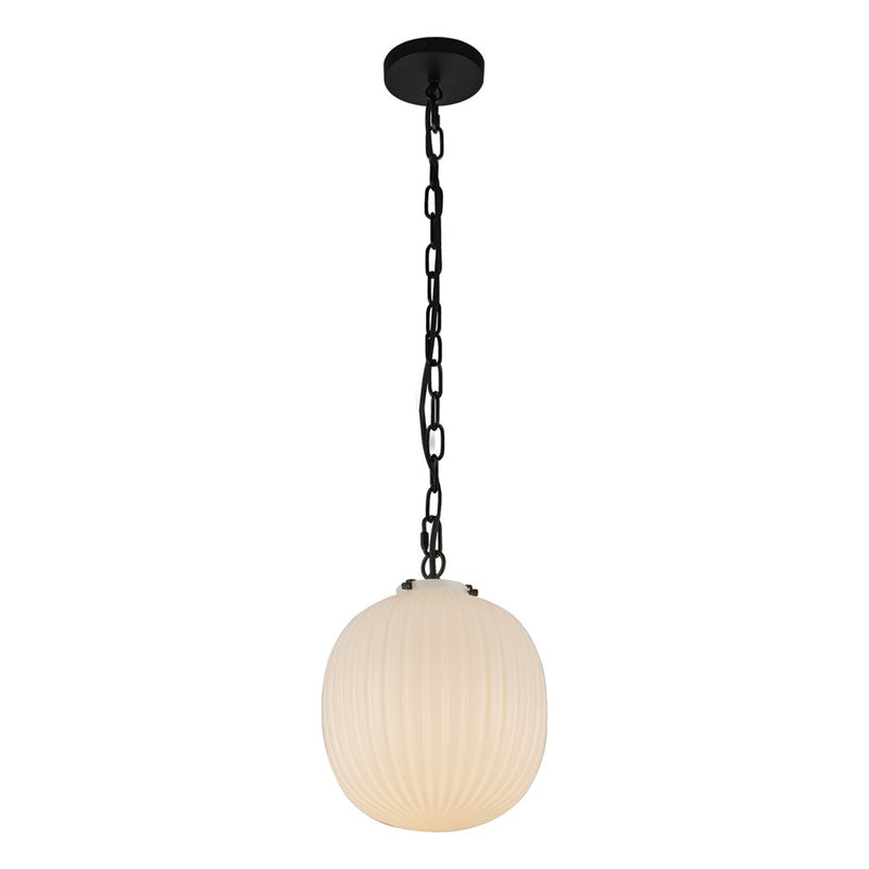 Kuzco Cherise 12" Socket Pendant, Black/Glossy Ribbed Opal Glass - PD579112MBGR