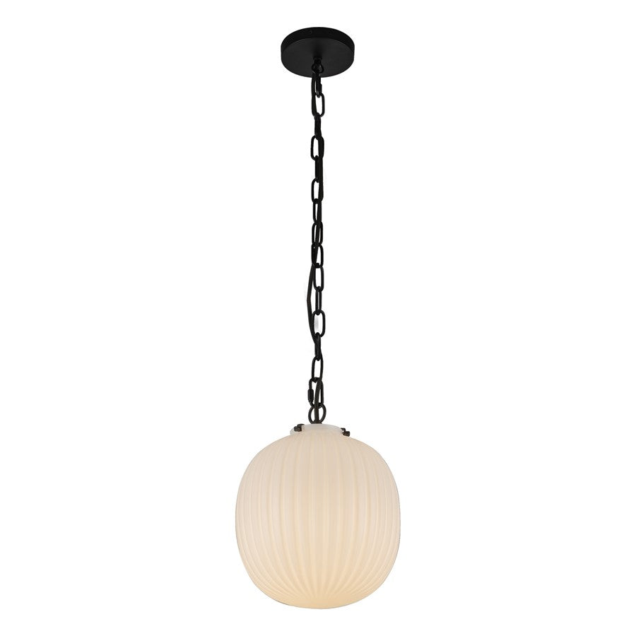 Kuzco Cherise 12" Socket Pendant, Black/Glossy Ribbed Opal Glass - PD579112MBGR