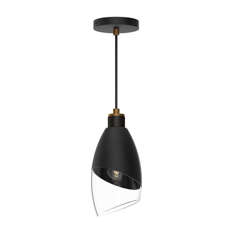 Alora Mood Capri 5in 1-Light Pendant | Modern Art Clear Glass and Matte Black Metal | Dining Room & Kitchen Island | Model PD587105MBCL