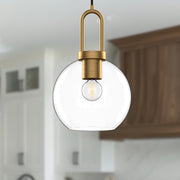 Alora Mood Soji 8in 1-Light Pendant | Aged Gold and Clear Glass | Kitchen Island & Dining Room | 12.5 x 7.9 in | Model PD601608AGCL