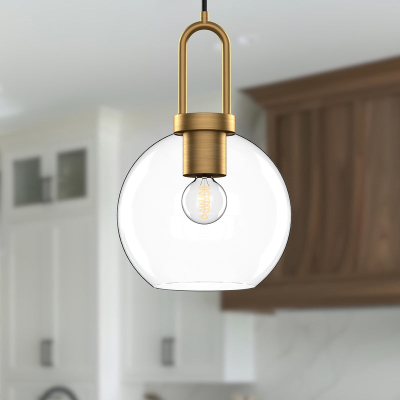Alora Mood Soji 8in 1-Light Pendant | Aged Gold and Clear Glass | Kitchen Island & Dining Room | 12.5 x 7.9 in | Model PD601608AGCL