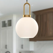 Kuzco Soji 8in 1-Light Pendant | Japanese-Inspired Aged Gold and Opal Matte Glass | Kitchen Island & Dining Room | 12.5 x 7.88 in | Model PD601608AGOP