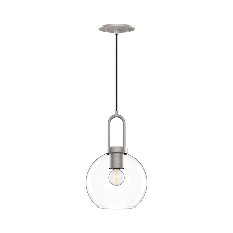 Kuzco Soji 8in 1-Light Pendant | Mid-Century Brushed Nickel and Clear Glass | Kitchen Island & Dining Room | 12.5in H x 7.88in | Model PD601608BNCL