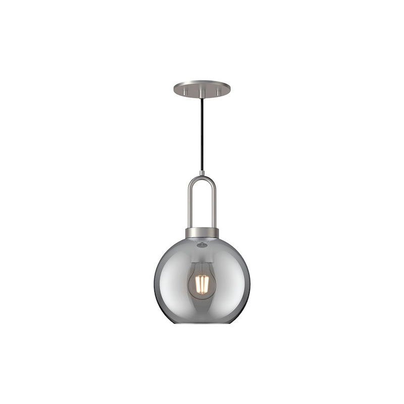 Kuzco Soji 8in 1-Light Pendant | Japanese-Inspired Brushed Nickel and Smoked Solid Glass | Kitchen Island & Dining Room | 12.5in | Model PD601608BNSM