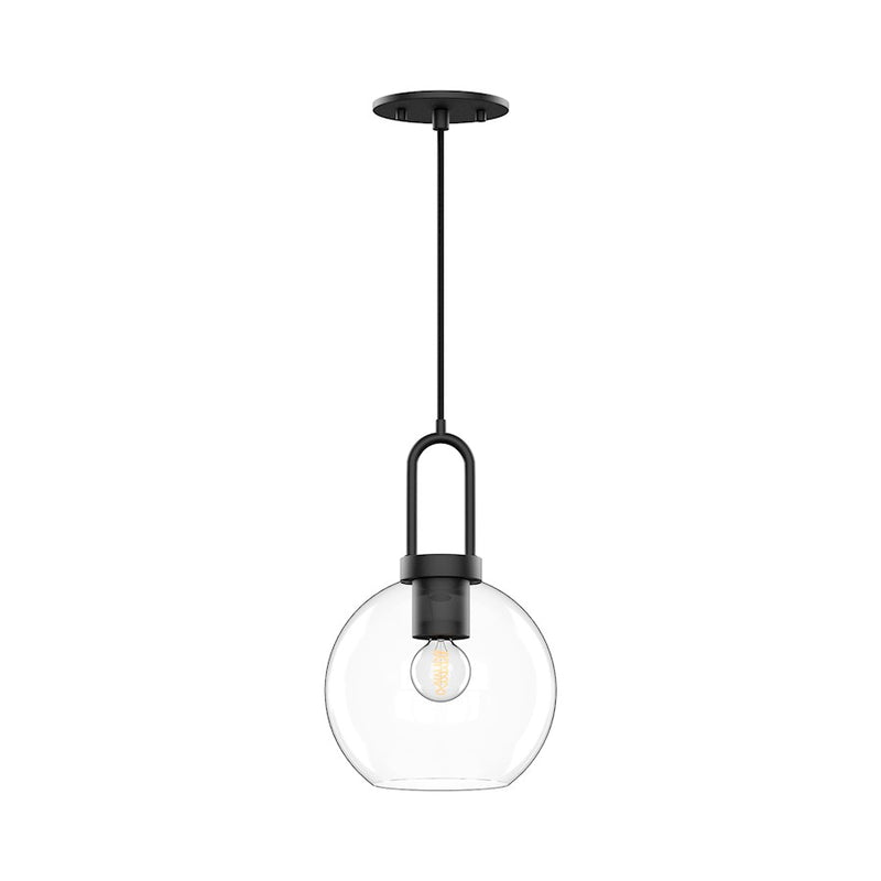 Kuzco Soji 8in 1-Light Pendant | Japanese-Inspired Clear Glass and Matte Black | Kitchen Island & Dining Room | 12.5in H | Model PD601608MBCL