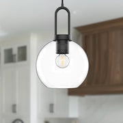 Kuzco Soji 8in 1-Light Pendant | Japanese-Inspired Clear Glass and Matte Black | Kitchen Island & Dining Room | 12.5in H | Model PD601608MBCL
