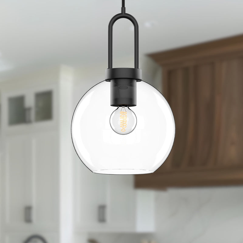 Kuzco Soji 8in 1-Light Pendant | Japanese-Inspired Clear Glass and Matte Black | Kitchen Island & Dining Room | 12.5in H | Model PD601608MBCL