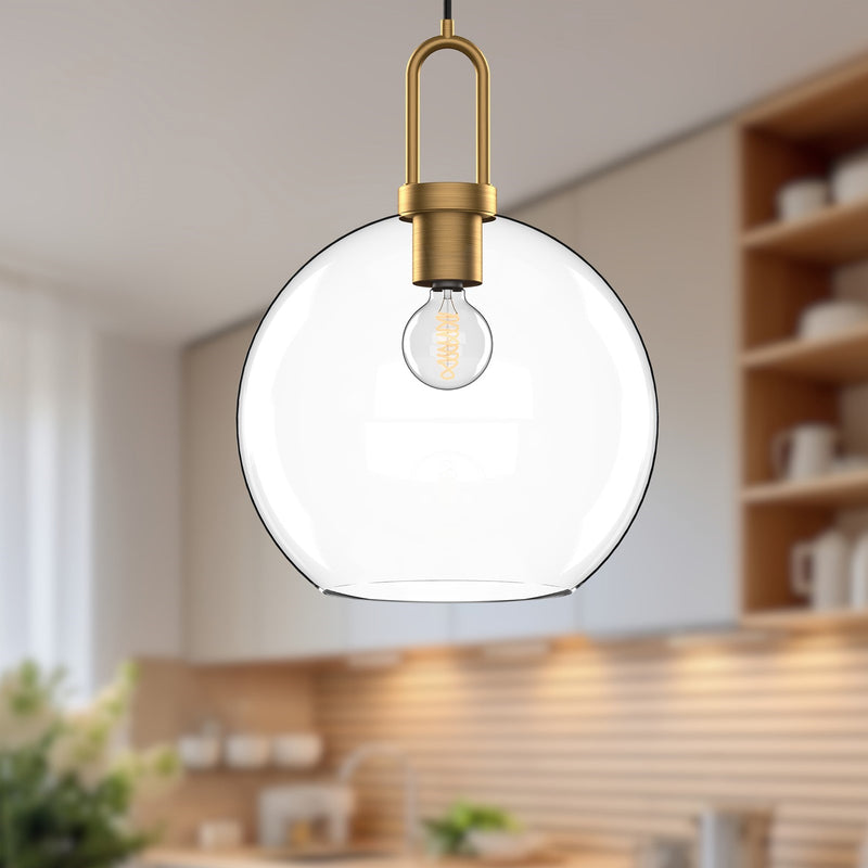 Kuzco Soji 1-Light 10in Pendant | Japanese-Inspired Aged Gold & Clear Glass | Entryway & Dining Room | 9.88 x 9.88 x 14.38 in | Model PD601710AGCL