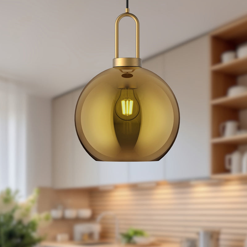 Kuzco Soji 10in 1-Light Pendant | Japanese-Inspired Aged Gold/Copper Glass | Kitchen Island & Dining Room | 14.38in H | Model PD601710AGCP