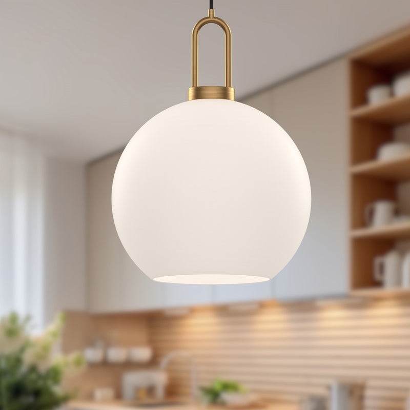 Kuzco Soji 10in 1-Light Pendant | Aged Gold and Opal Matte Glass | Kitchen Island & Dining Room | 14in H, 60W E26 | Model PD601710AGOP