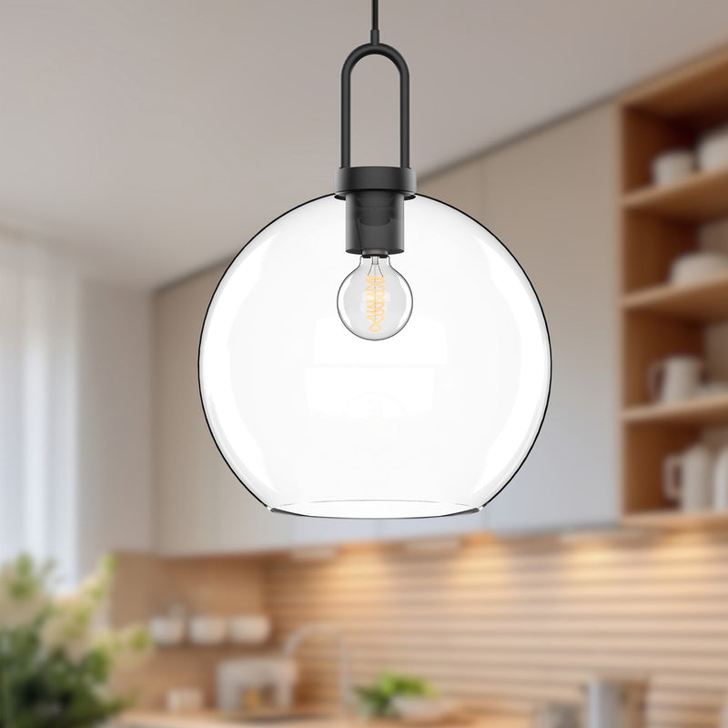 Kuzco Soji 10in 1-Light Pendant | Japanese-Inspired Clear Glass and Matte Black | Kitchen Island & Dining Room | Model PD601710MBCL