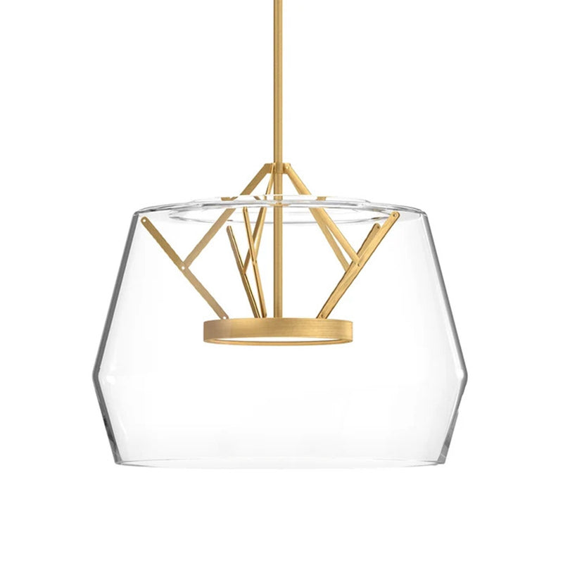 Kuzco Deco 18in 1-Light LED Pendant | Clear Brushed Gold Steel and White Acrylic Diffuser | Kitchen Island & Dining Room | Model PD61418-CL-BG