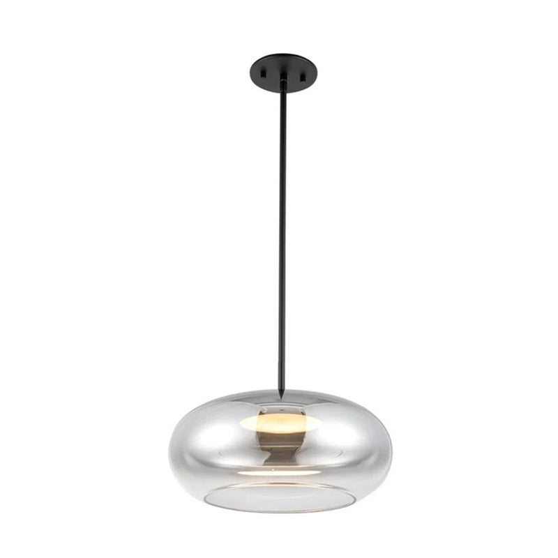 Kuzco Trinity 14in 1-Light LED Pendant | Modern Black/Chrome Steel and Frosted Acrylic Diffuser | Kitchen Island & Dining Room | Model PD62014-BK-CH