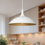 Kuzco Abel 14in 1-Light Pendant | Scandinavian Minimalist White Metal | Dining Room & Kitchen Island | 14.25 Dia x 8.12 in | Model PD627914WH