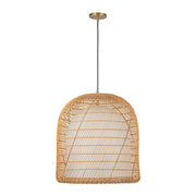 Kuzco Bondi 20in 1-Light Pendant | Coastal Brushed Gold Steel and Natural Rattan with Opal Glass | Covered Patio & Indoor Living | Model PD631920BGOP