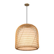 Kuzco Bondi 20in 1-Light Pendant | Coastal Brushed Gold Steel and Natural Rattan with Opal Glass | Covered Patio & Indoor Living | Model PD631920BGOP