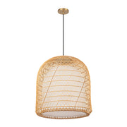 Kuzco Bondi 20in 1-Light Pendant | Coastal Brushed Gold Steel and Natural Rattan with Opal Glass | Covered Patio & Indoor Living | Model PD631920BGOP