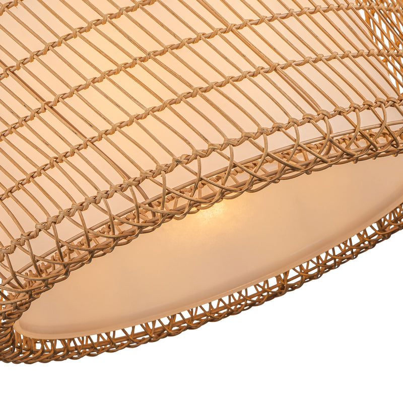 Kuzco Bondi 20in 1-Light Pendant | Coastal Brushed Gold Steel and Natural Rattan with Opal Glass | Covered Patio & Indoor Living | Model PD631920BGOP