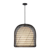 Kuzco Alora Mood Bondi 20in 1-Light Pendant | Matte Black Steel and Rattan Opal Glass | Covered Patio & Indoor | 20.12 x 22 in | Model PD631920MBOP