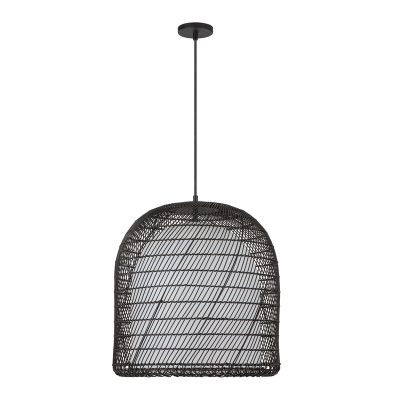 Kuzco Alora Mood Bondi 20in 1-Light Pendant | Matte Black Steel and Rattan Opal Glass | Covered Patio & Indoor | 20.12 x 22 in | Model PD631920MBOP