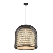 Kuzco Alora Mood Bondi 20in 1-Light Pendant | Matte Black Steel and Rattan Opal Glass | Covered Patio & Indoor | 20.12 x 22 in | Model PD631920MBOP